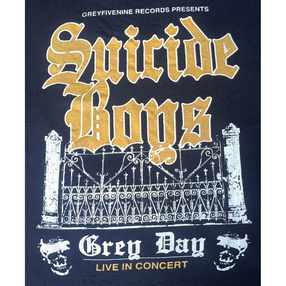 G59 $uicideboy$ Cemetery Gate Tee Black Men's L Grey Day Records Underground Rap